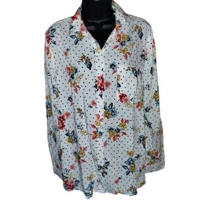 Beach Lunch Lounge NWT Caroline flowers and dots Button Down blouse